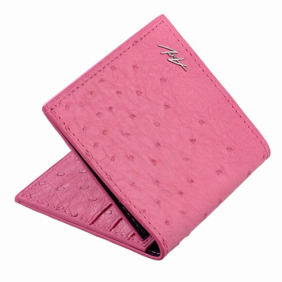 A&V Leather Handbags - Handmade Ostrich Leather Slim Wallet – Pink Luxury Minimalist Wallet